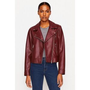 DKNY Women's Faux Leather Motorcycle Jacket Cabernet Size S